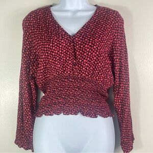 Boho Flower Print Baby Doll Long Sleeve Blouse